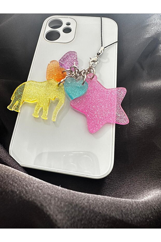 Elephant Star 3 Tiny Heart Motif Multicolor Glitter Epoxy Phone Charm Phone Lanyard Phone Accessory