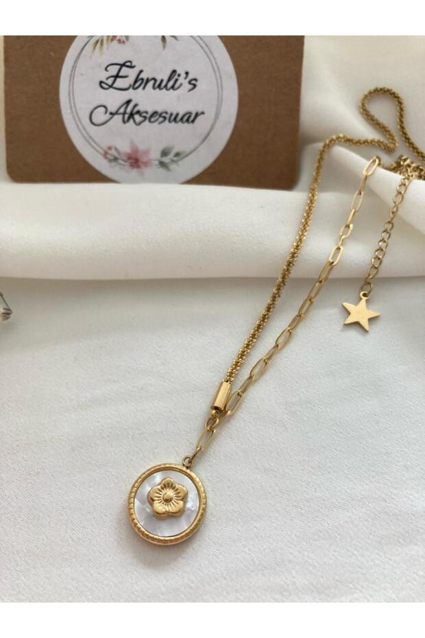 Çelik Sedef Çiçek Kolye - 1