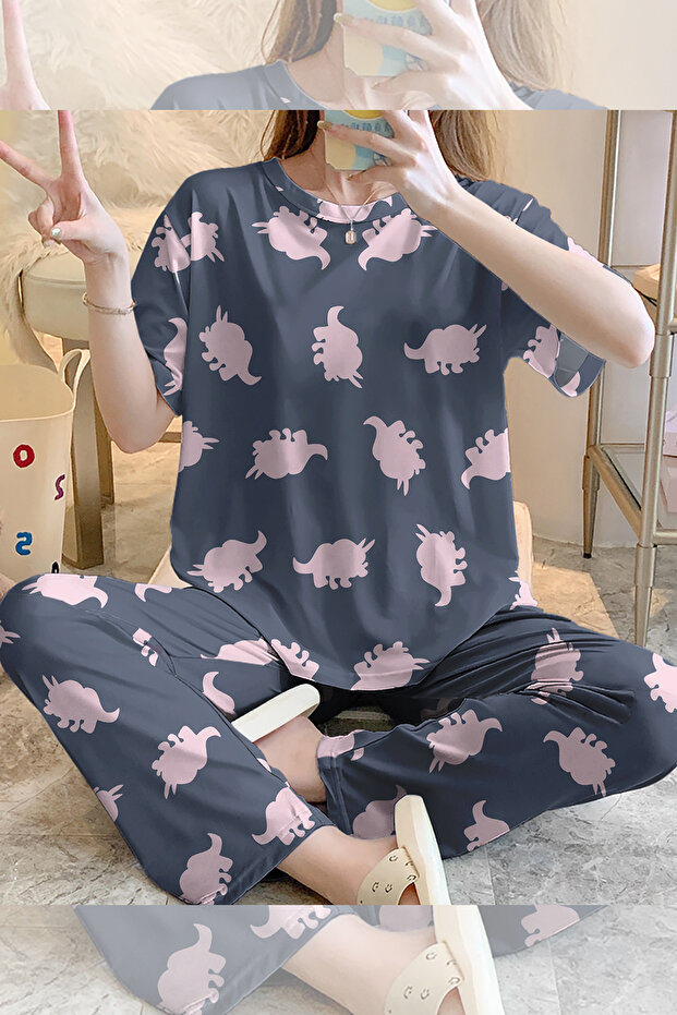 Short Sleeve Pajamas Set Dinosnore Supersoft Basic Single Jersey