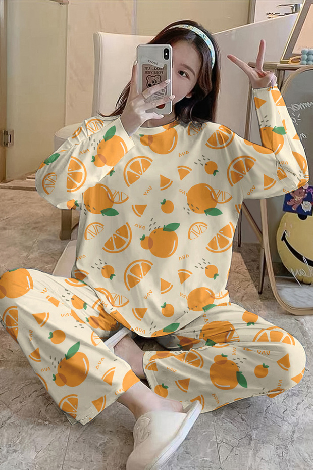 Long Sleeve Pajama Set Orange1 SuperSoft Basic Suprem