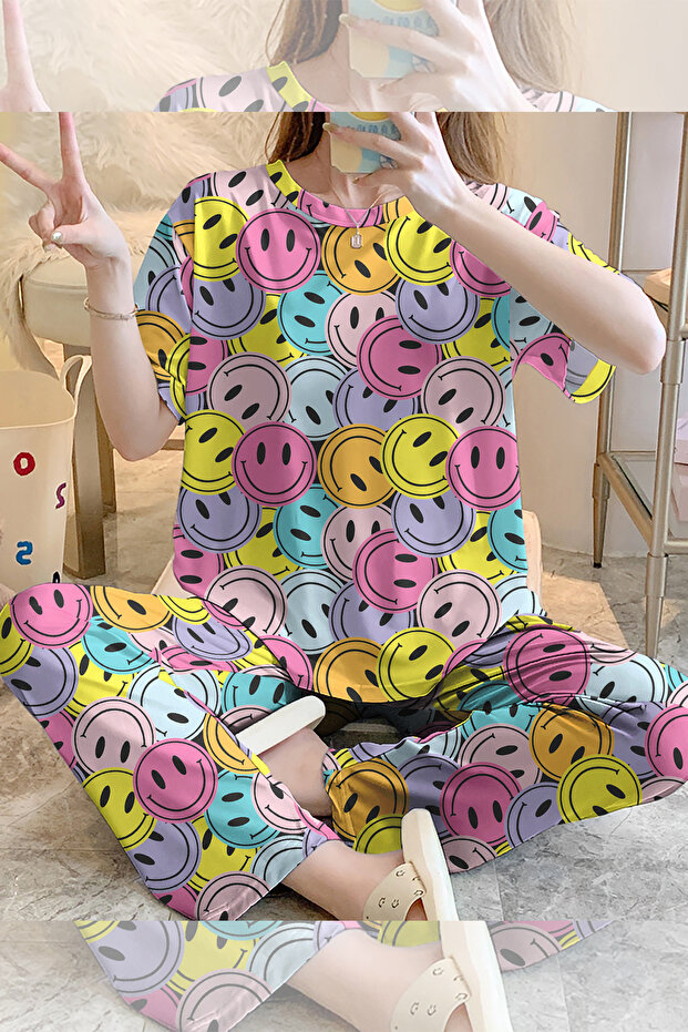 طقم بيجامة بأكمام قصيرة SmileColorful Supersoft Basic Single Jersey