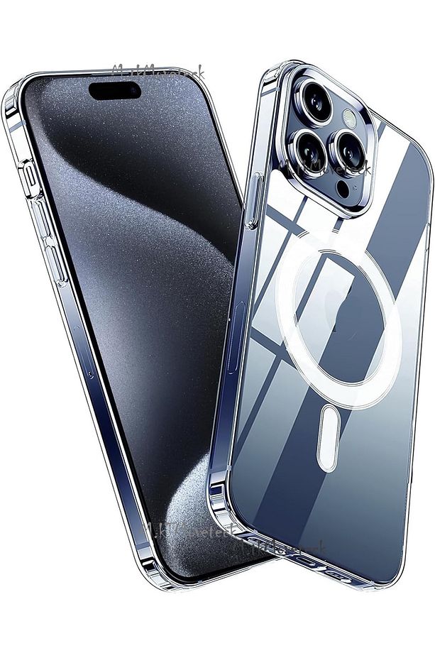 İphone 15 Pro Kılıf Magsafe Wireless Kablosuz Şarj Destekli Sert Silikon Şeffaf Kapak Manyetik - 3