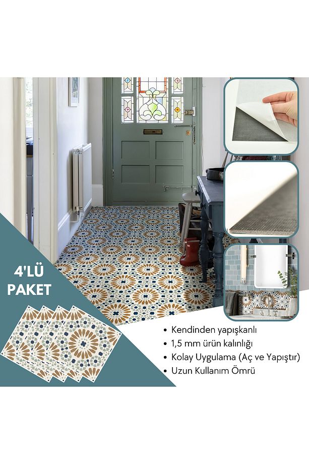 4 Adet 30cm×30cm Kendinden Yapışkanlı LVT Zemin Duvar Kaplama Mutfak Banyo Karo Sticker - 1