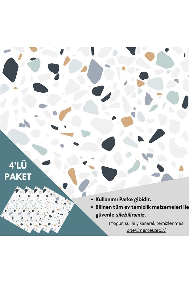 4 Adet 30cm×30cm Kendinden Yapışkanlı LVT Zemin Duvar Kaplama Mutfak Banyo Karo Sticker - 5