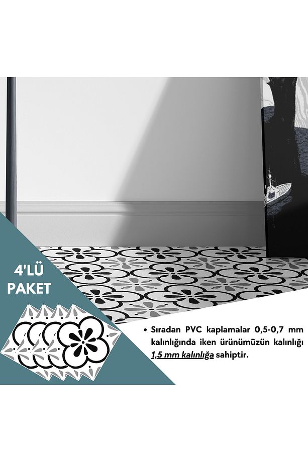 4 Adet 30cm×30cm Kendinden Yapışkanlı LVT Zemin Duvar Kaplama Mutfak Banyo Karo Sticker - 6