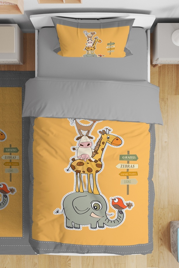 Animal Friends on Top Patterned Single Baby Kids Bedding Set
