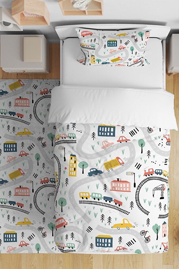 White City Traffic Patterned Single Baby Kids Bedding Set