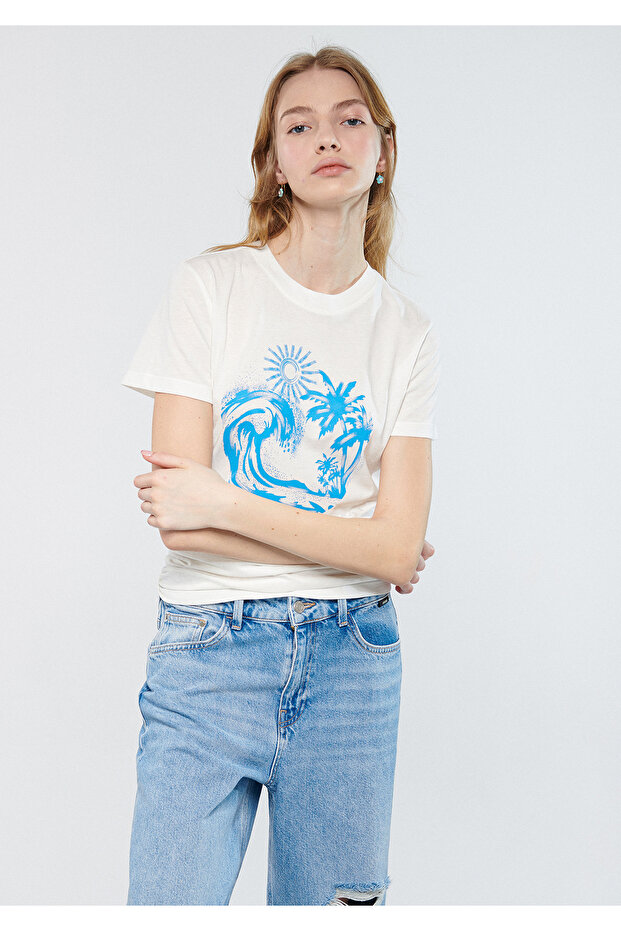 Wave Printed White T-Shirt Slim Fit / Slim Fit 1611449-70057