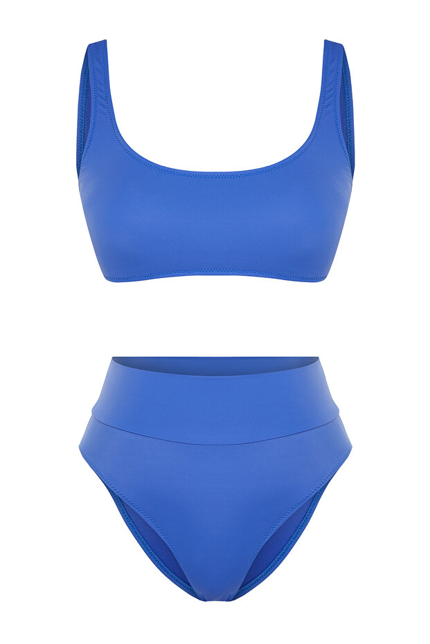 Saks Bralette Kaplı Regular Yüksek Bel Bikini Takımı TBESS22BT0010 - 6