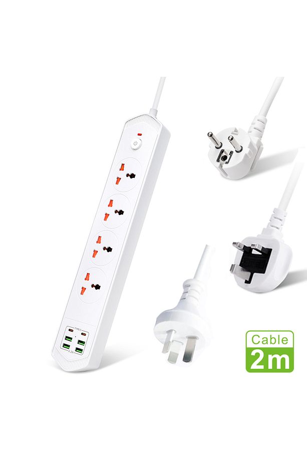 Yeni Nesil 10 Girişli 4+4 USB + 2 Typ-C Çoklu Priz 2M Kablolu Akım Korumalı Anahtarlı Uzatma Kablosu - 7