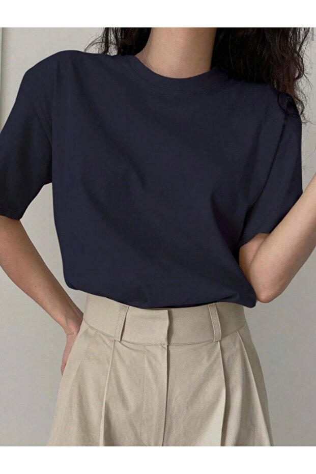 Navy Blue Plain Oversize T-shirt
