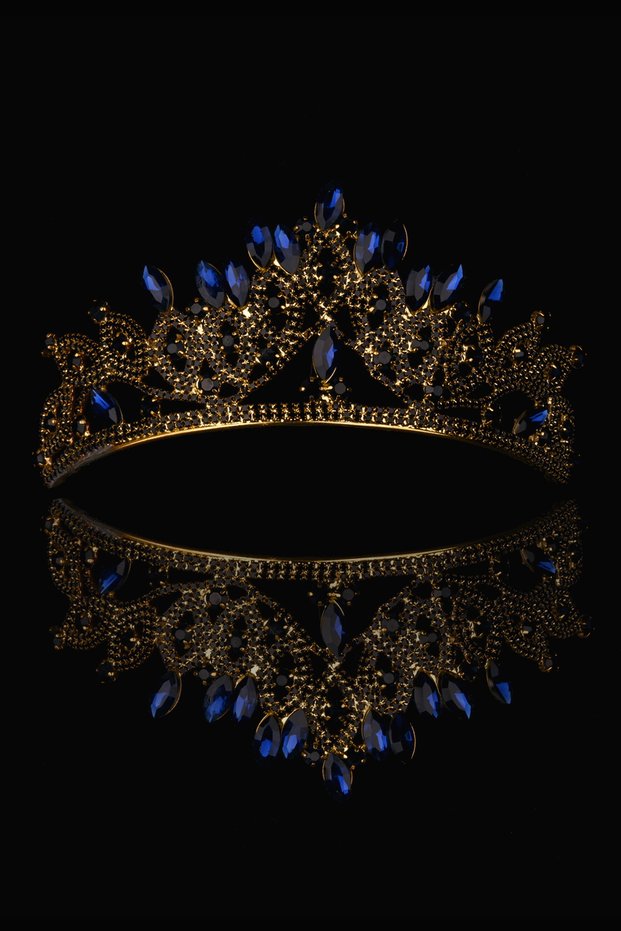 Crystal Jewelled Bridal Queen Crown Shiny Princess Crown Bridal Wedding Crown Gold Blue