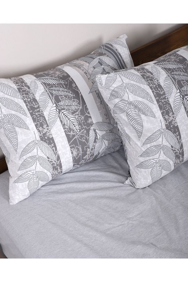 2 Adet Kapaklı Yastık Kılıfı 50*70 cm Yaprak Desenli Gri - 3