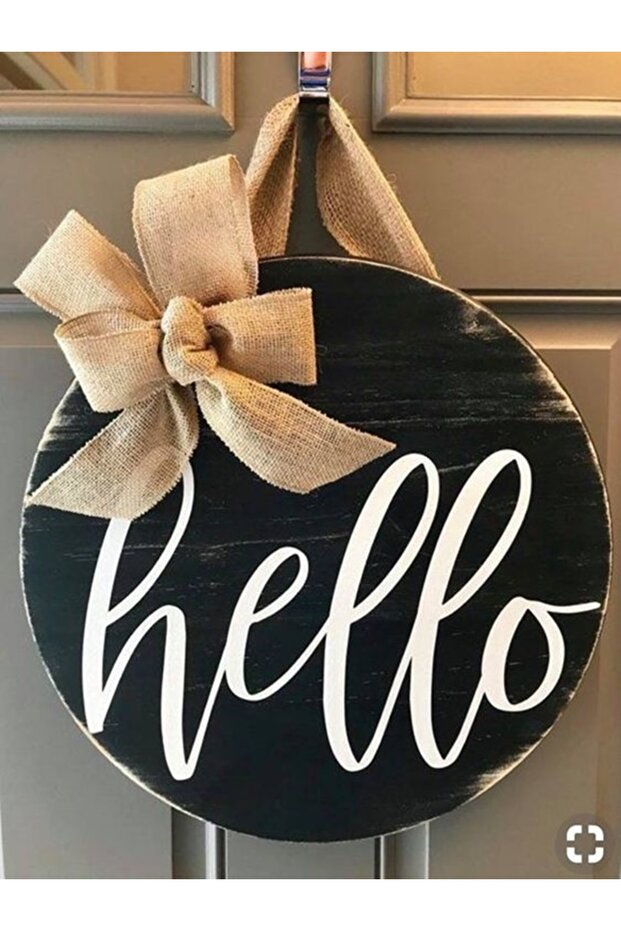 Hello Kapı Süsü Kırcıllı, Siyah Modern Çelenk 30 cm