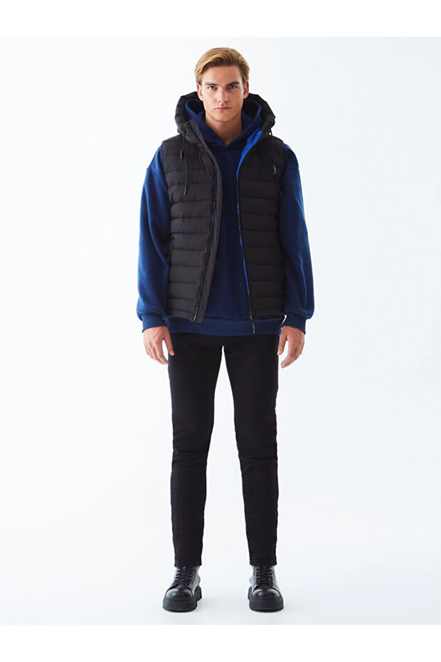 Kapüşonlu Şişme Siyah Yelek - 1