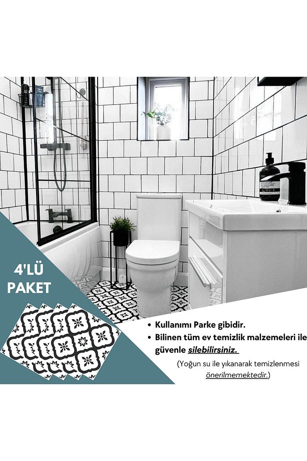 4 Adet 30cm×30cm Kendinden Yapışkanlı Lvt Zemin Duvar Kaplama Mutfak Banyo Karo Sticker - 5