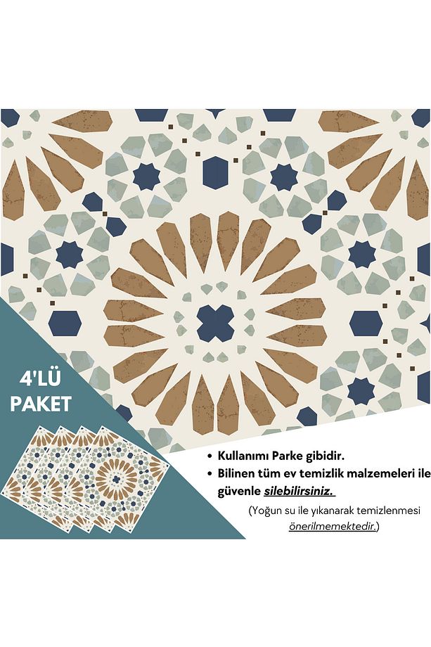 4 Adet 30cm×30cm Kendinden Yapışkanlı LVT Zemin Duvar Kaplama Mutfak Banyo Karo Sticker - 5