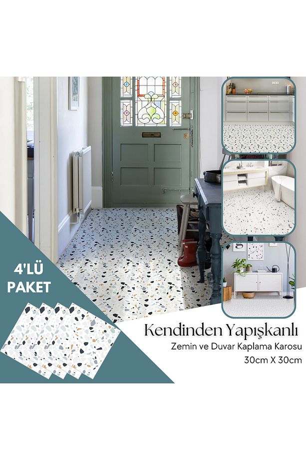 4 Adet 30cm×30cm Kendinden Yapışkanlı LVT Zemin Duvar Kaplama Mutfak Banyo Karo Sticker - 1