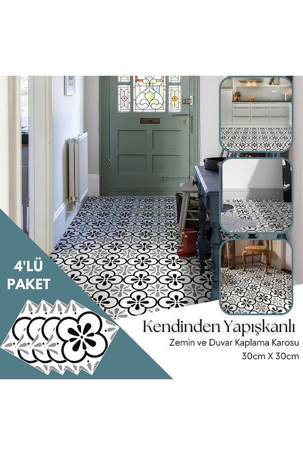 4 Adet 30cm×30cm Kendinden Yapışkanlı LVT Zemin Duvar Kaplama Mutfak Banyo Karo Sticker - 1