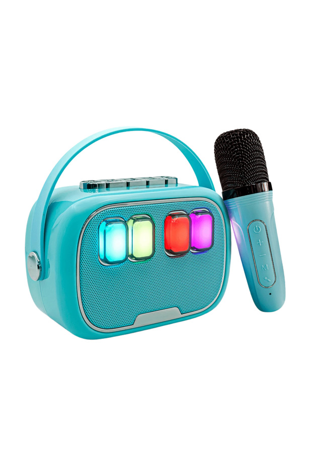Mikrofonlu Mini Yeni Nesil Mikrofonlu Işıklı Mini Hoparlör Bluetooth Karaoke Kablosuz Hoparlör - 1
