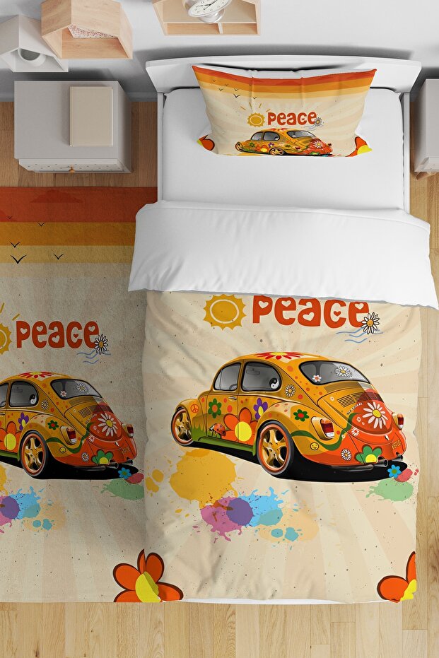 Hippie Vosvos Patterned Single Baby Kids Bedding Set