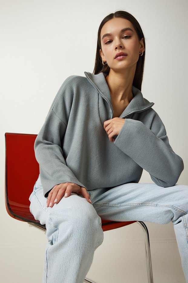 Women's Stone Zipper Collar Knitwear Sweater PF00055