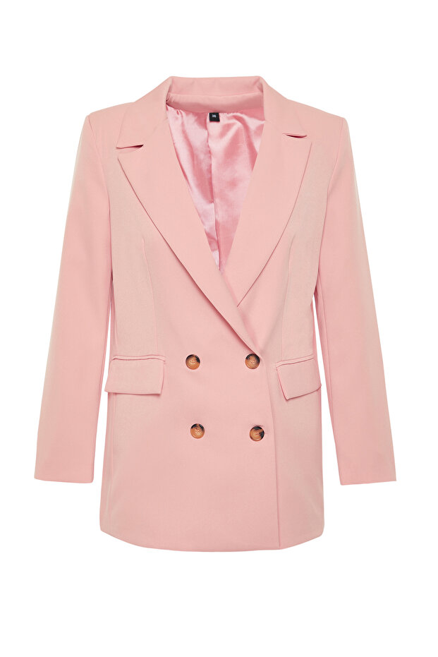 Tkana marynarka typu oversize w kolorze brudnego różu, zapinana na guziki TWOAW22CE0167 - 7