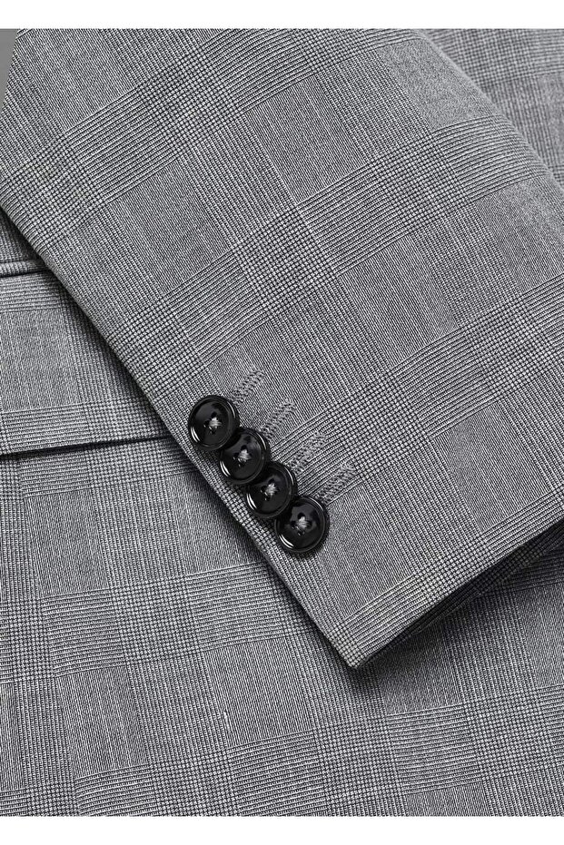 Stretch Fabric Blazer Jacket with Slim Fit Pattern - 6