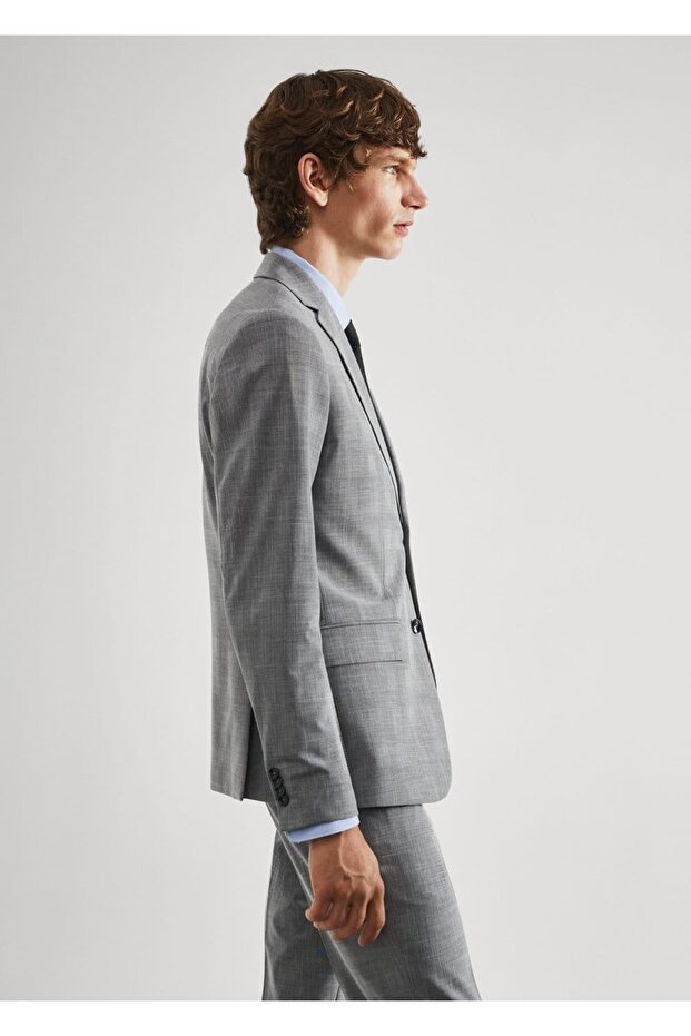 Stretch Fabric Blazer Jacket with Slim Fit Pattern - 8