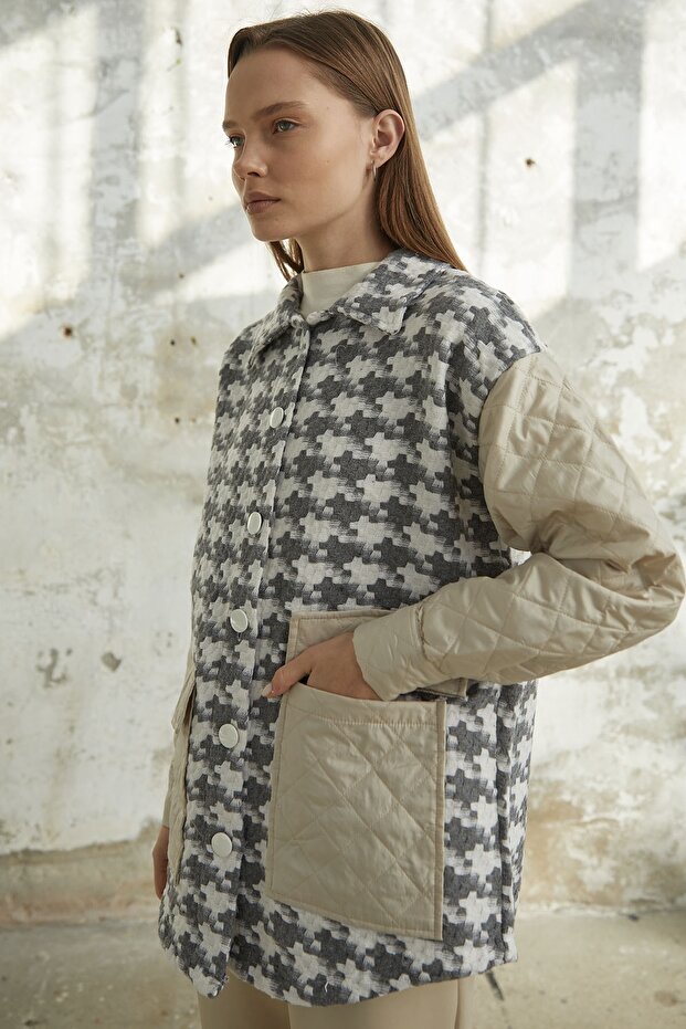 سترة مبطنة بنمط هاوندزتوث - رمادي - 3