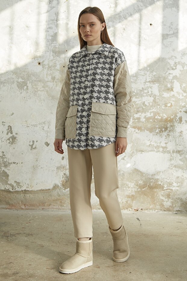 سترة مبطنة بنمط هاوندزتوث - رمادي - 5