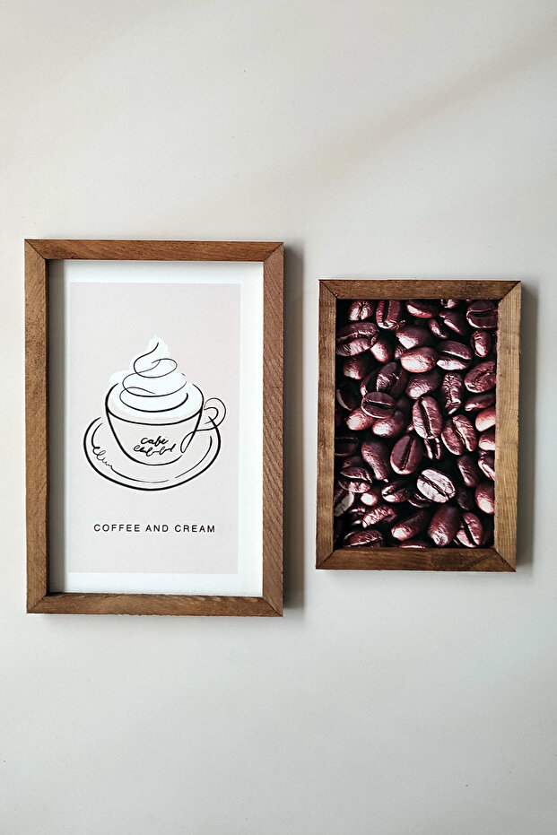 Coffee Beans, Coffee and Cream Wooden Framed Painting Set