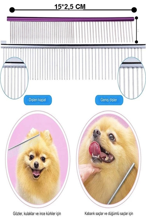 Parlak Metal Kedi Tarağı Renkli Paslanmaz Çelik Pet Kedi Pire Tımar Tarağı Kedi Tüyü Tarama - 2