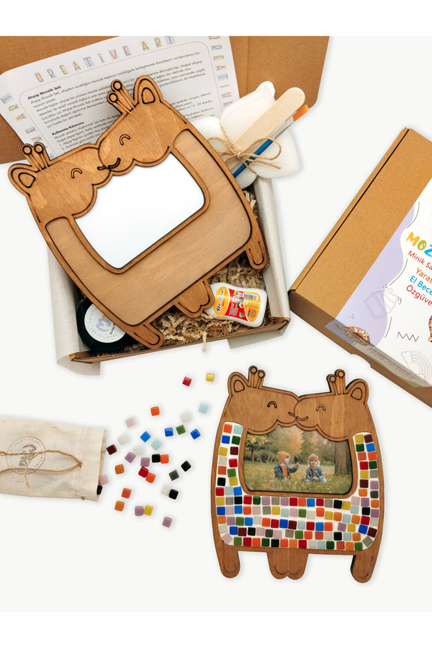 Giraffe Figure Photo Frame Wooden Mosaic Set - Kids Activity Set