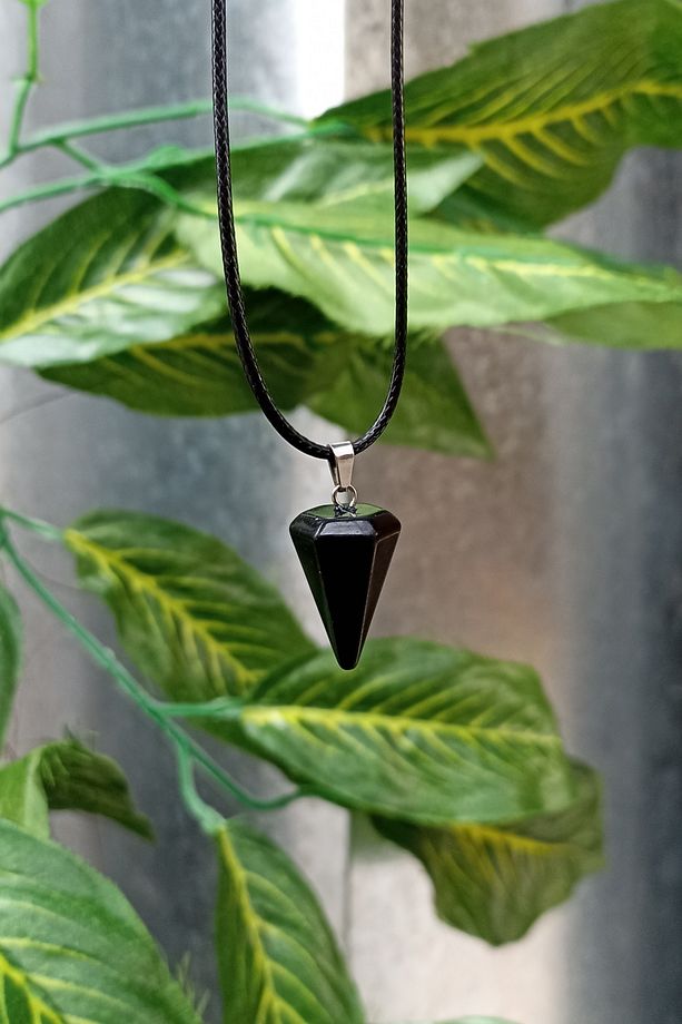 Obsidyen Taşı Pandül Kolye Ucu (Deri İp Hediyelidir) - 1