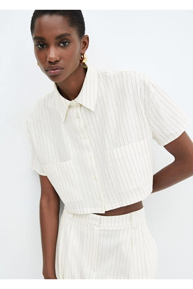 Crop Keten Gömlek - 7