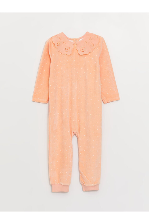 Baby Collar Long Sleeve Polka Dot Patterned Baby Girl Jumpsuit
