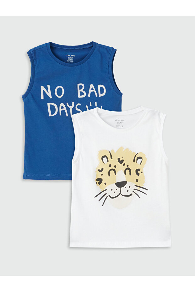 Crew Neck Printed Baby Boy Undershirt, Pack of 2