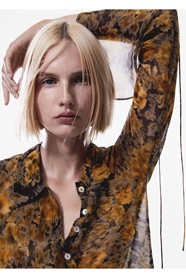 Yarı Transparan Desenli Gömlek - 7