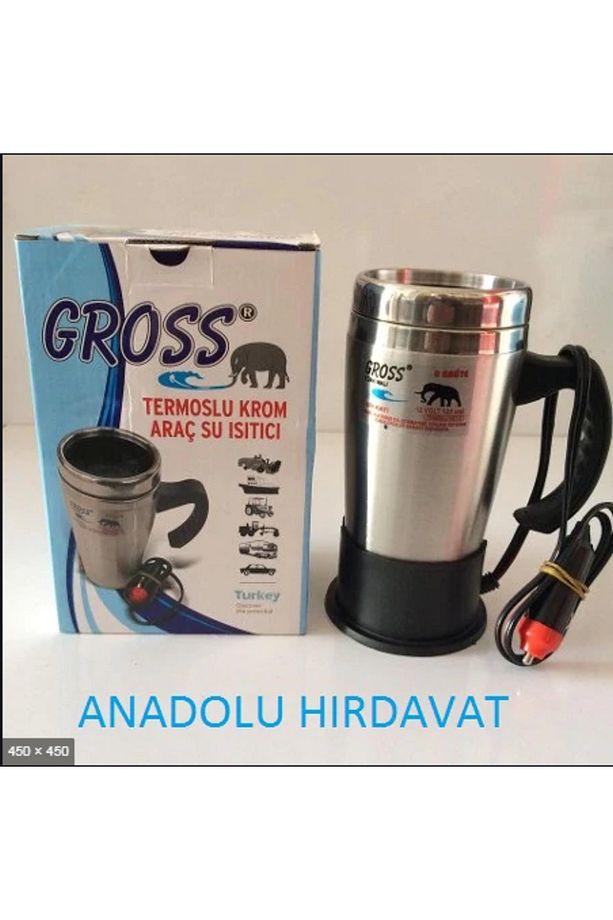 12 VOLT ARAÇ TERMOSU KETIL SU ISITICI TERMOS 500ML KROM - 2