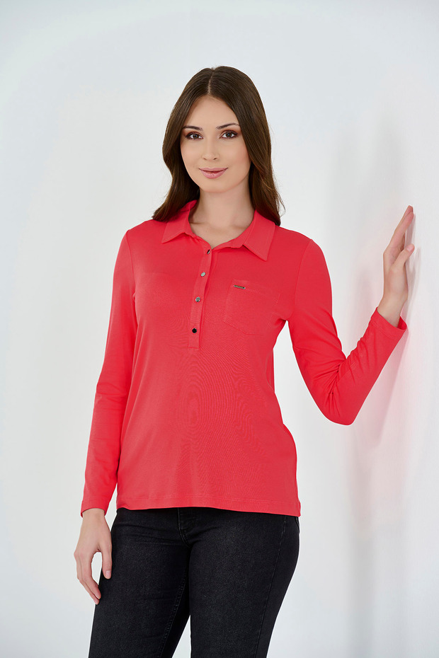 10312TS MERCAN POLO YAKA UZUN KOL ÖRME BLUZ - 6