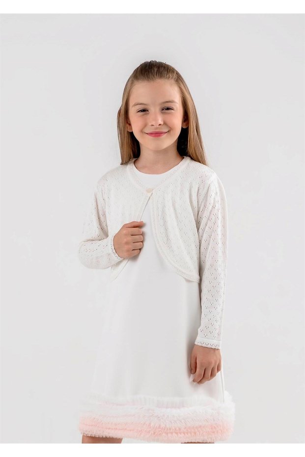 Girl's Knitwear 3-Piece Openwork Bolero Bone