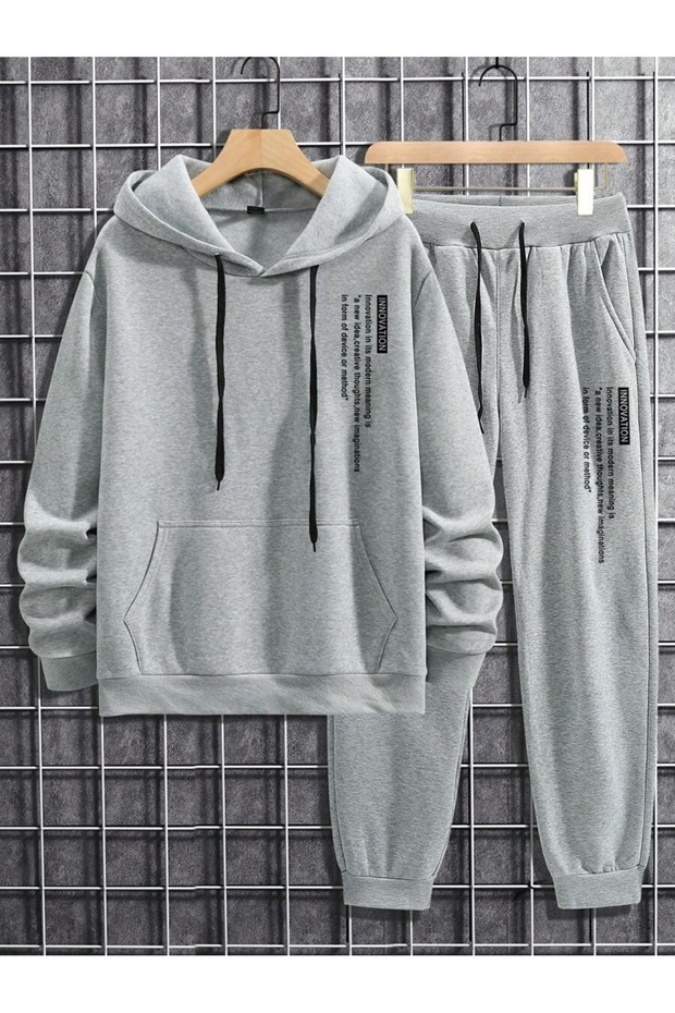 Hooded Sweatshirt and Upright Printed Tracksuit Set