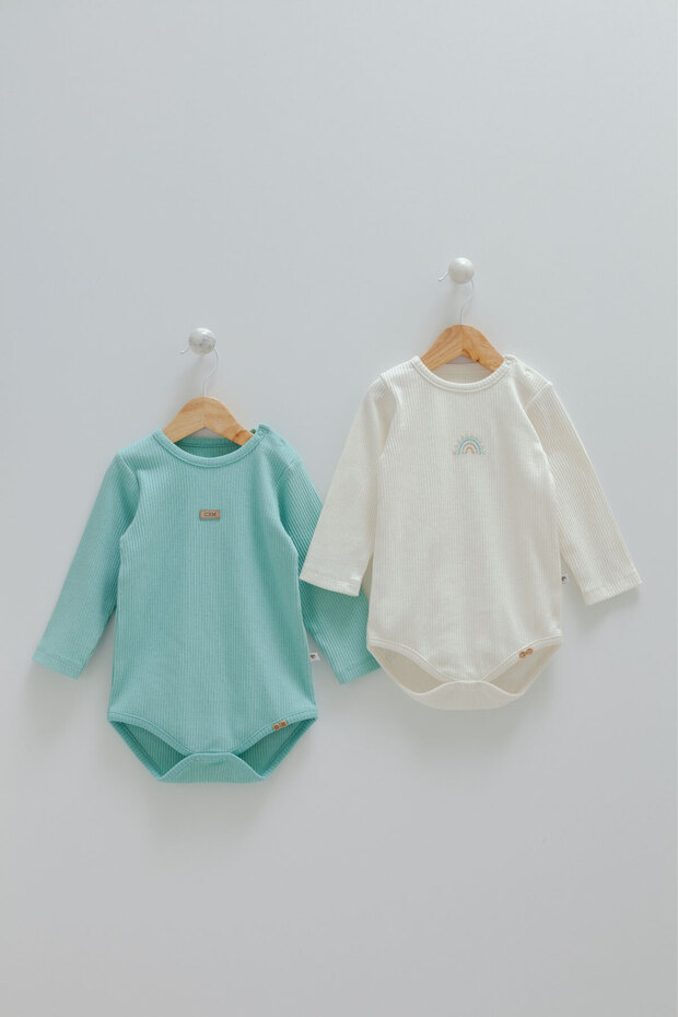 2-Piece Ribbed Long Sleeve Snap-On Bodysuit