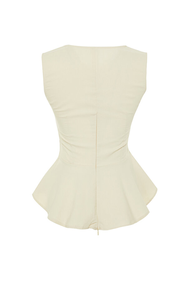 Bej Volanlı Dokuma Bluz TWOSS19XB0065 - 8