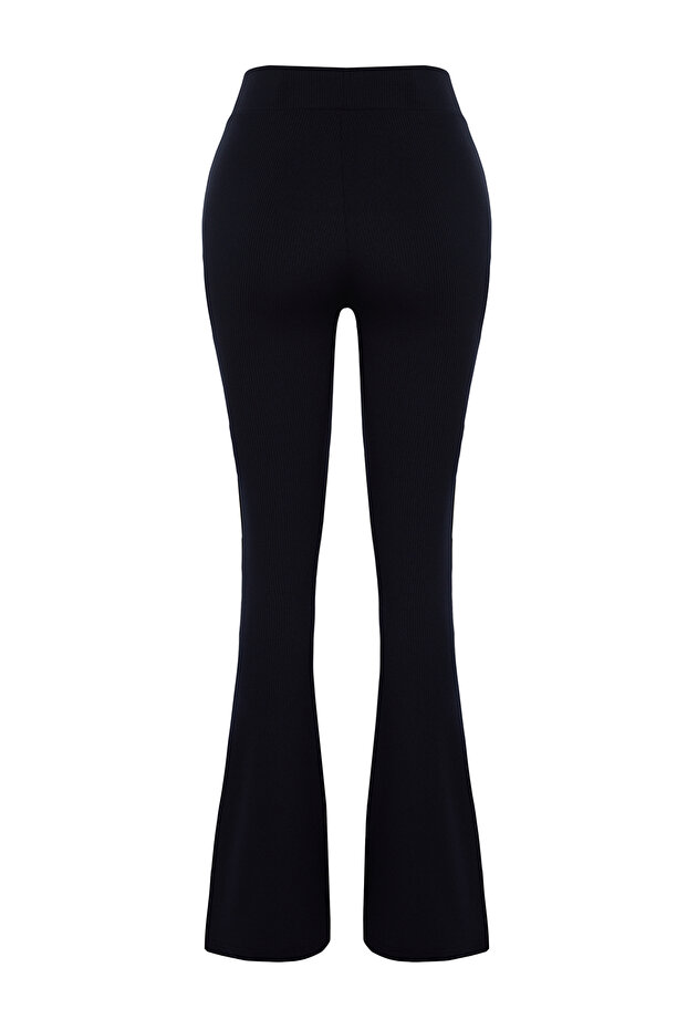 Lacivert Fitilli Flare/İspanyol Paça Yüksek Bel Esnek Örme Tayt Pantolon TWOSS23PL00135 - 7