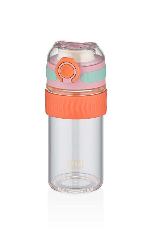 TKK 400ml Comfortable Drinking Silicone Body Glass Flask with Lockable Lid