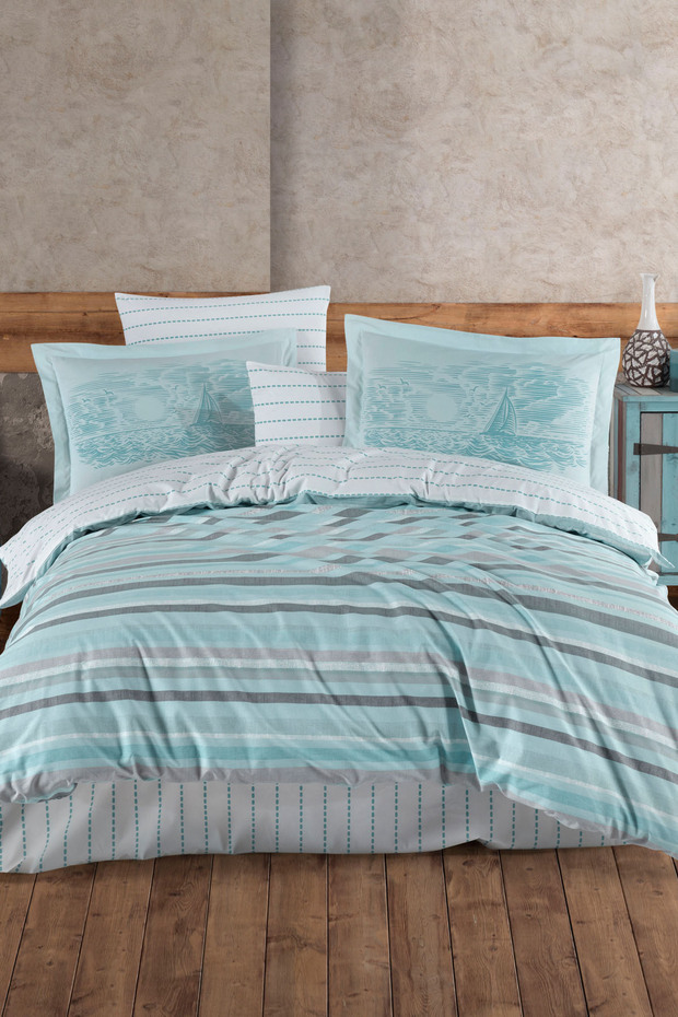 Talisa Aqua Poplin - طقم غطاء لحاف مزدوج