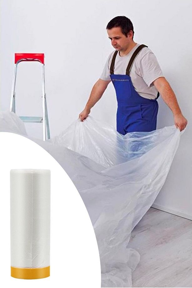 ® Boya Badana Eşya Koruma Hışır Örtüsü 180cm x 15 mt Yapışkanlı Hışır Örtü - 1
