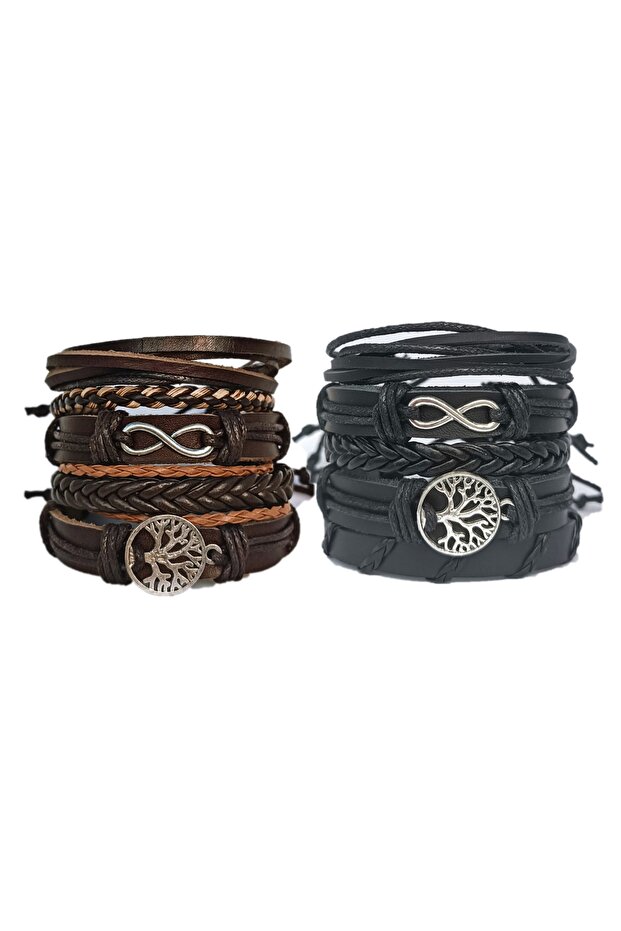 2 Set of 10 Genuine Leather Bracelets with Infinity Tree of Life Figure